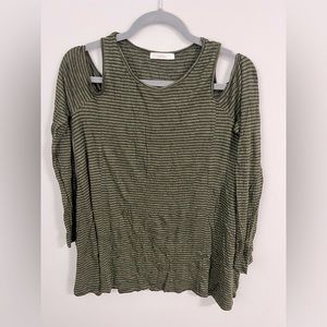 Women’s green and black striped long sleeve top, lush, size small